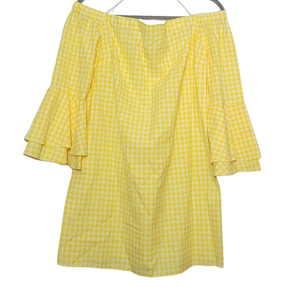 NWT Amanda Uprichard Yellow Gingham Plaid Off Shoulder Checks Mini Dress M - Picture 1 of 8
